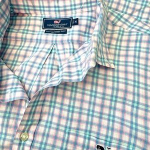 Vineyard Vines Men's Plaid Shirt in Blue and Pink
